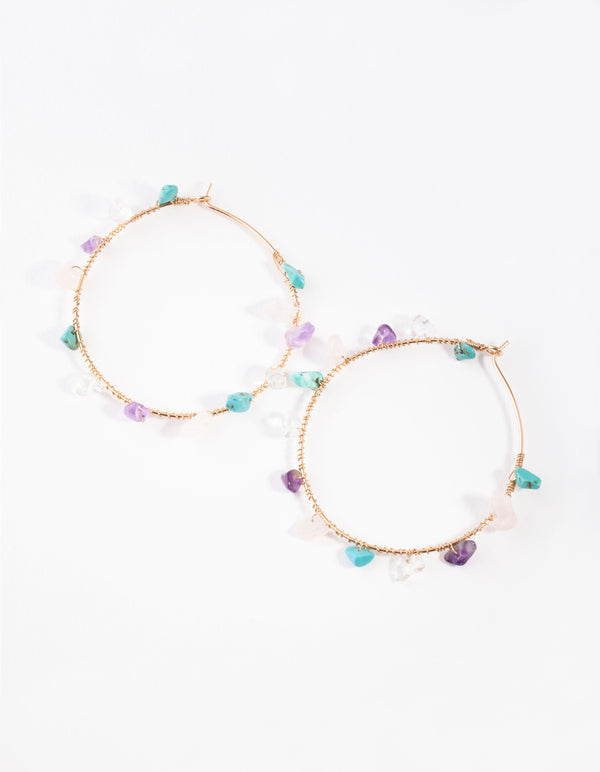Rose Gold Turquoise, Rose Quartz, Amethyst Hoop Earrings