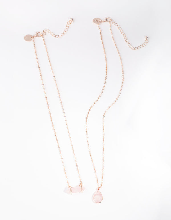 Rose Gold Double Layered Rose Quartz Necklace