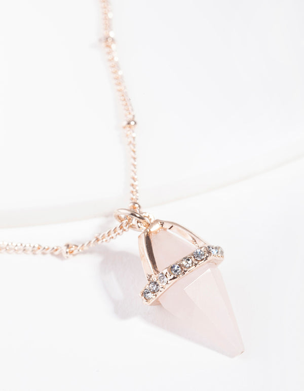 Rose Gold Encased Rose Quartz Stone Necklace