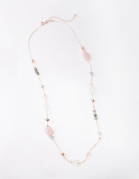 Rose Gold Mixed Rose Quartz Long Semi-Precious Necklace - link has visual effect only