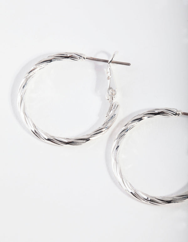 Silver Small Texture Wrapped Hoop Earrings