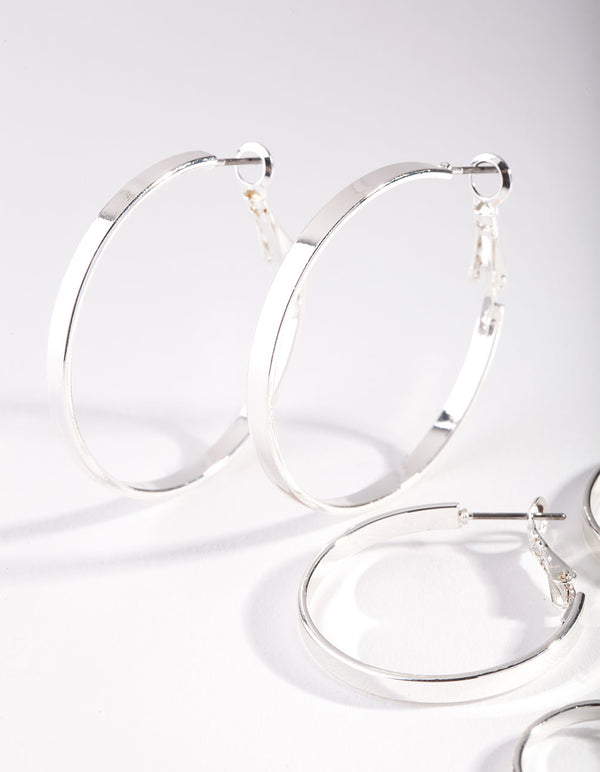 Silver Polished Triple Hoop Earring Pack