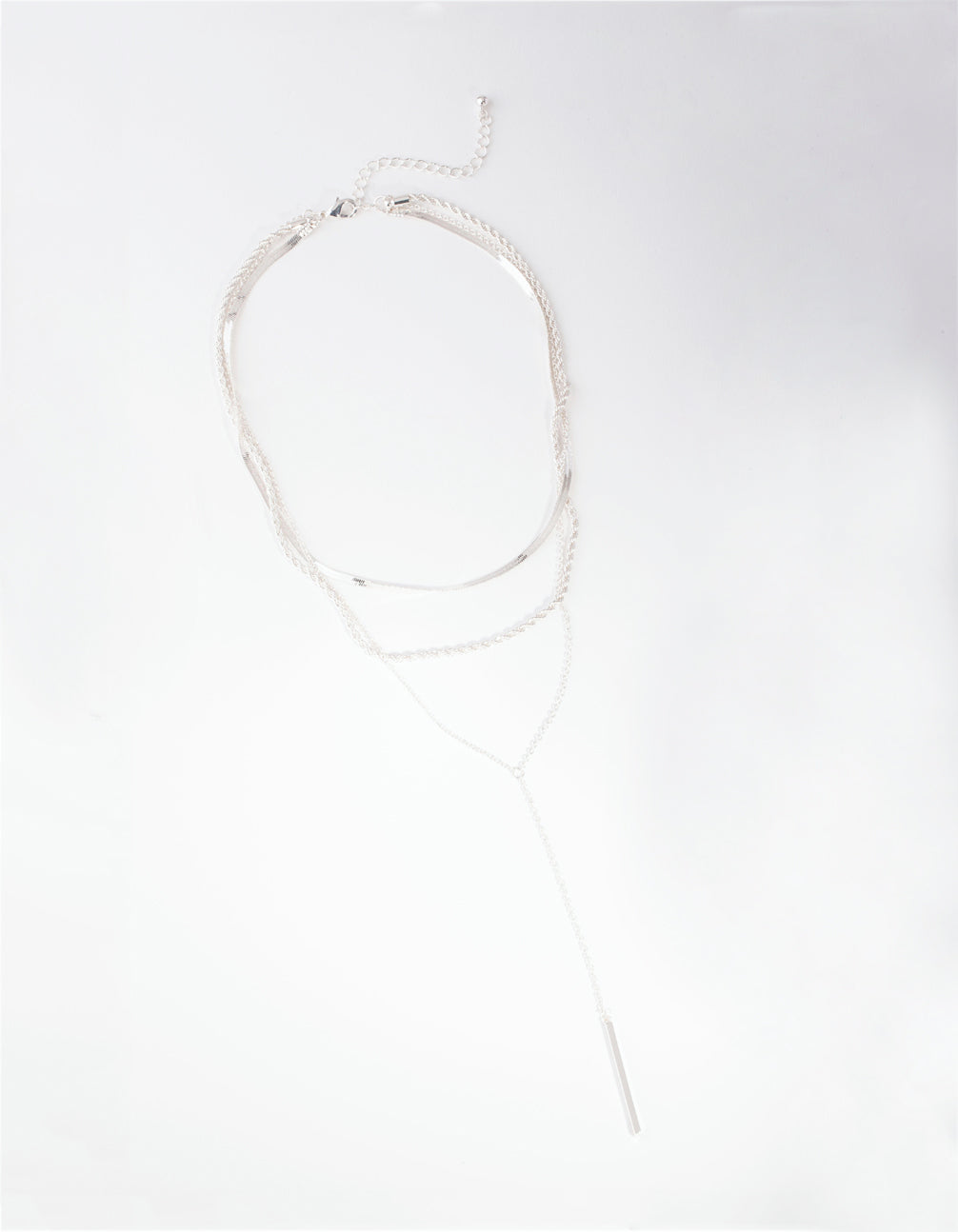 Silver Rope Snake Chain Triple Row Necklace