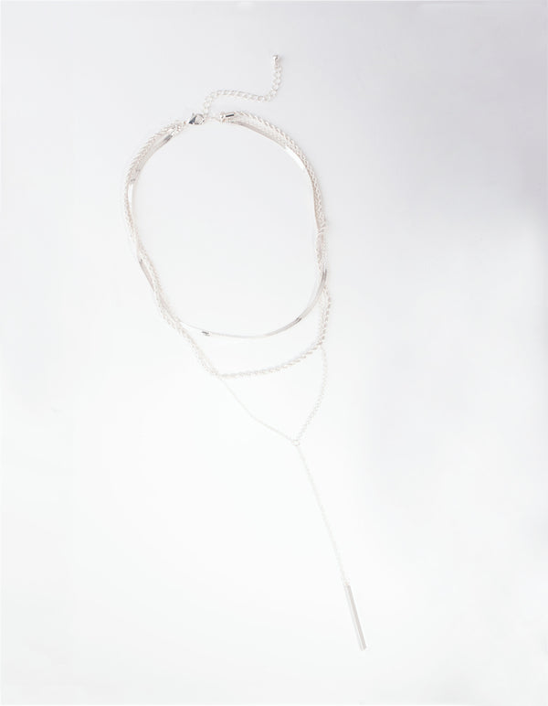 Silver Rope Snake Chain Triple Row Necklace