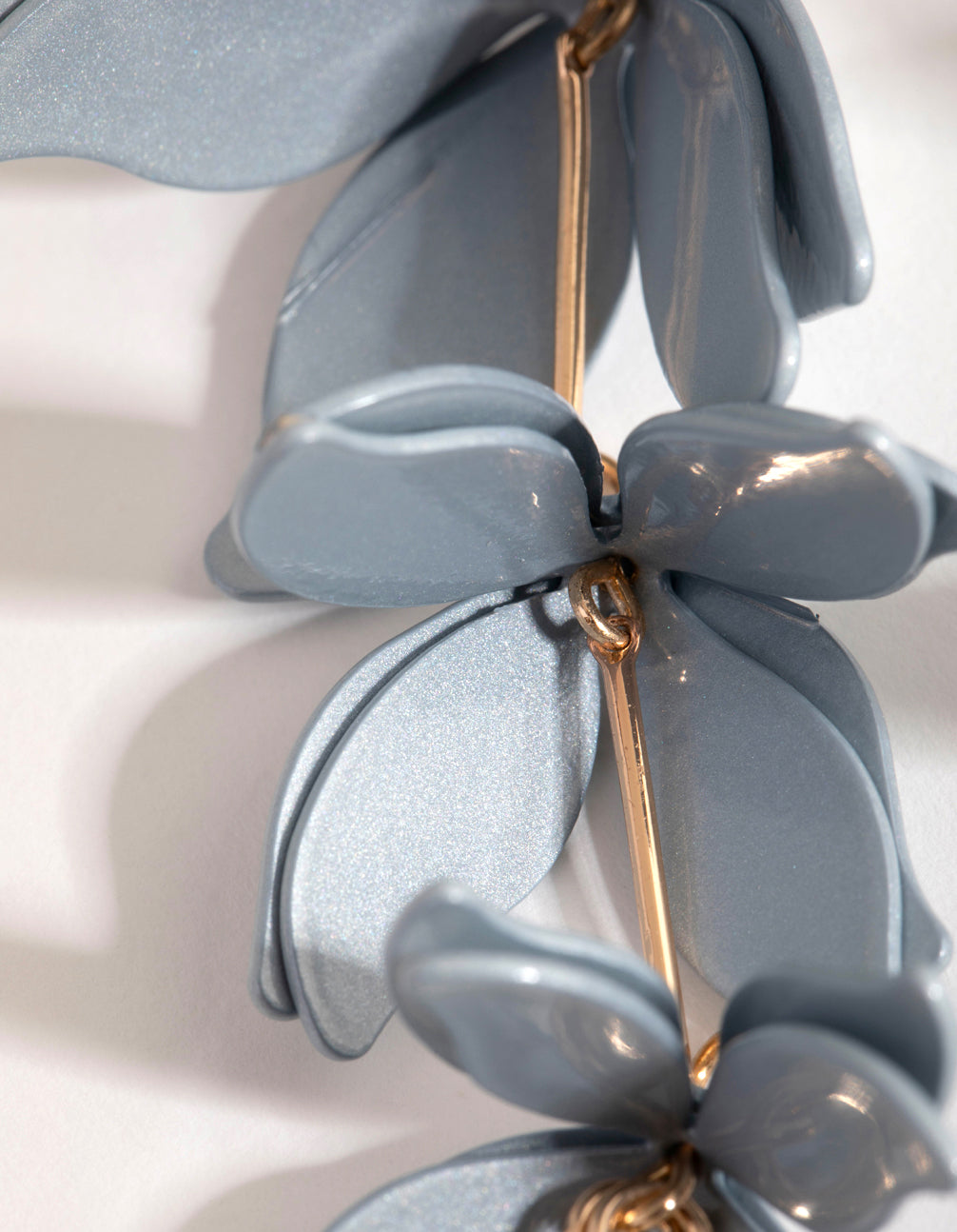 Blue Pearlised Flower Drop Earrings