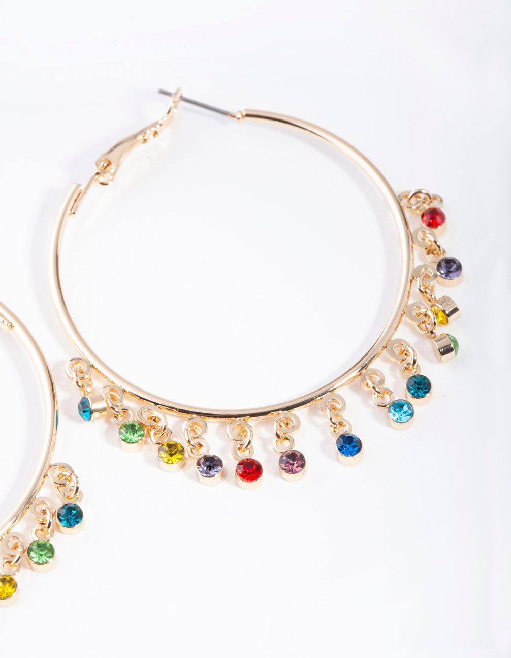 Gold Hoop Rainbow Diamante Charm Earrings