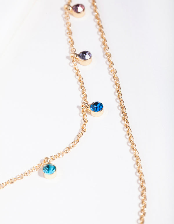 Gold Mini Rainbow Diamante Layered Necklace