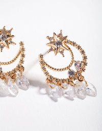 Gold Cubic Zirconia Celestial Star Earrings - link has visual effect only