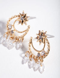 Gold Cubic Zirconia Celestial Star Earrings - link has visual effect only