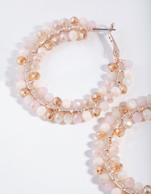Rose Gold Pink Facet Bead Hoop Earrings