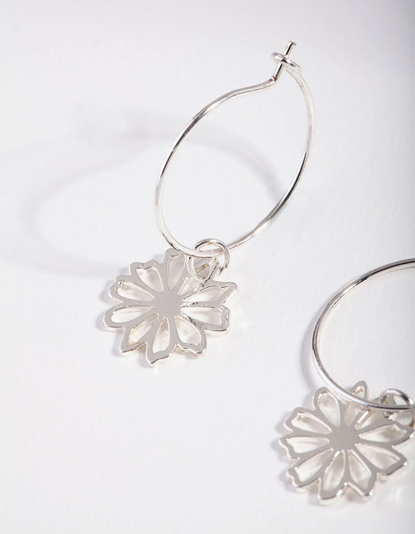 Silver Dainty Flower Hoop Earrings