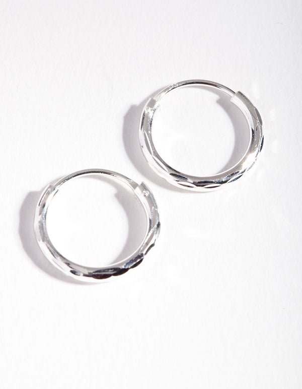 Sterling Silver 14mm Diacut Tube Hoop Earrings