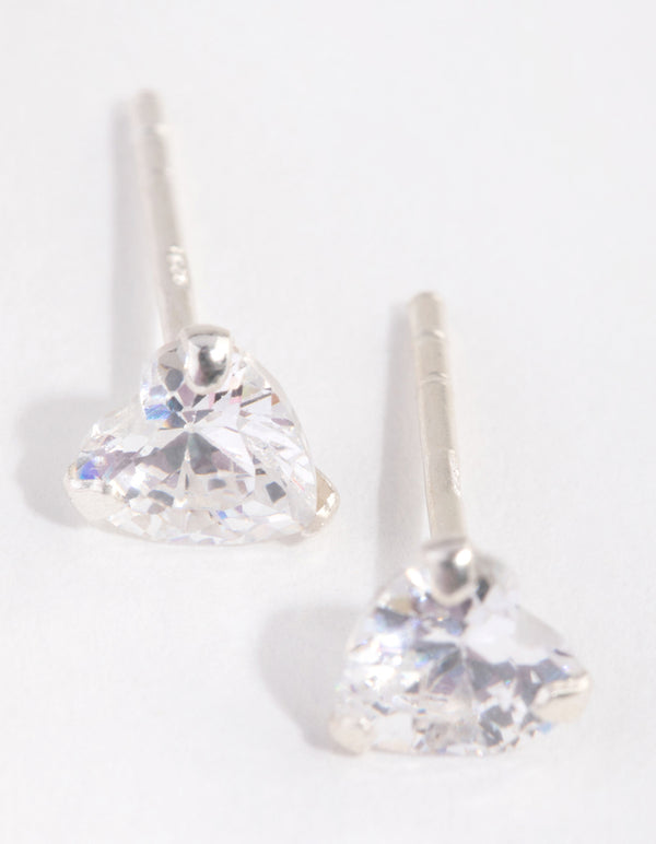 Sterling Silver Diamond Simulant & Cubic Zirconia Heart Stud Earring Pack