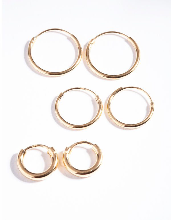 Gold Plated Sterling Silver Mix Thick Hoop Earring Pack