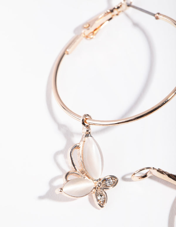 Rose Gold Butterfly Catseye Hoop Earrings