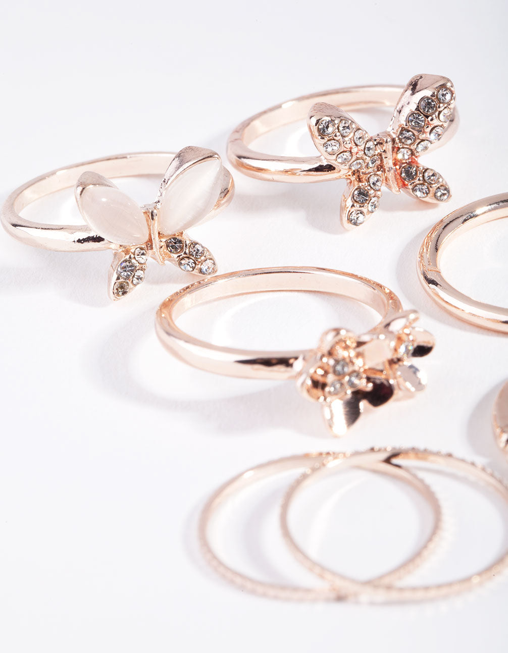 Rose Gold Butterfly & Flower Rings 7-Pack