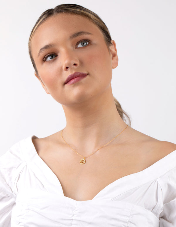 Gold Plated Sterling Silver Cubic Zirconia Tree of Life Necklace