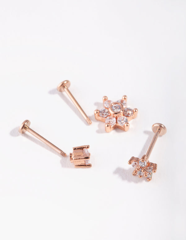 Rose Gold Surgical Steel Fine Flower Flat Back Pack