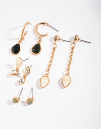 Gold Green Mix Bead Curated Earrings - link has visual effect only