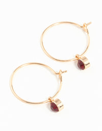 Gold Red Stone Fine Hoop Earrings - link has visual effect only