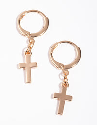 Gold Thick Cross Huggie Earrings - link has visual effect only