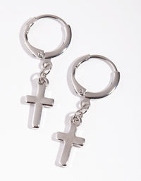 Silver Thick Cross Huggie Earrings - link has visual effect only