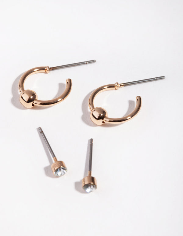 Gold Centre Ball Hoop Pack Earring