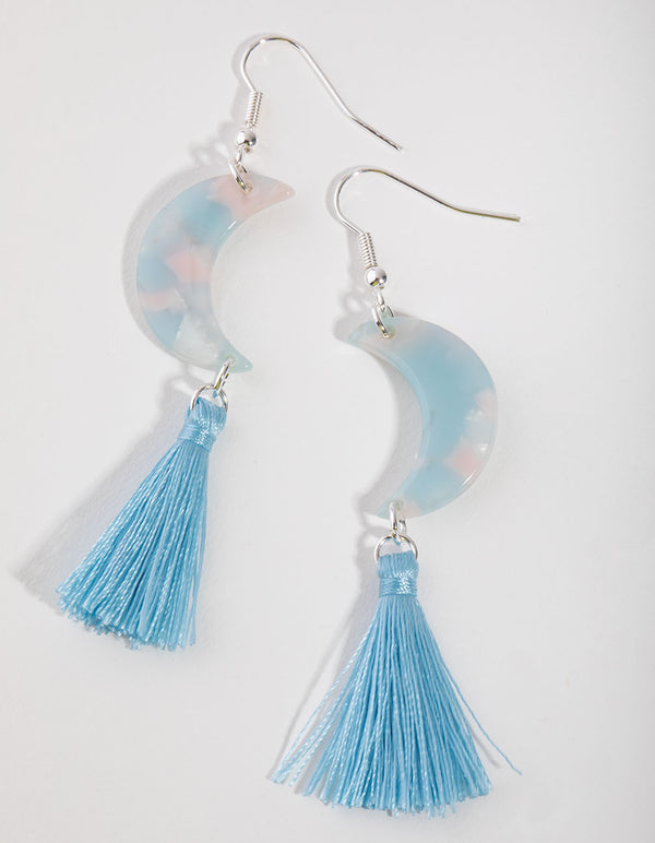 Silver Tassel Moon Drop Earrings