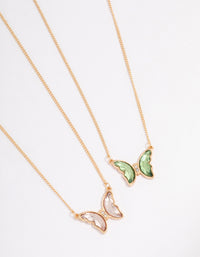 Gold Multi Crystal Butterfly Necklace Pack - link has visual effect only