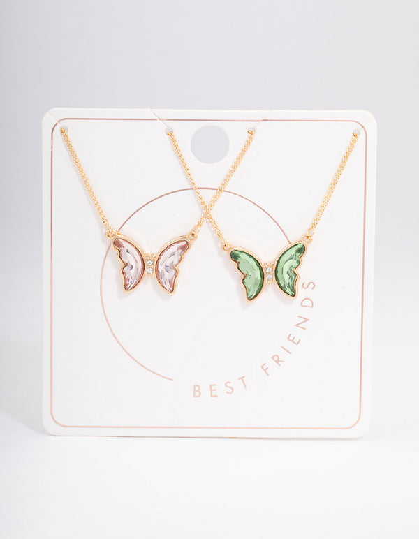 Gold Multi Crystal Butterfly Necklace Pack