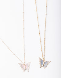 Rose Gold Blue & Pink Butterfly Necklace Pack - link has visual effect only