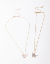 Rose Gold Blue & Pink Butterfly Necklace Pack - link has visual effect only