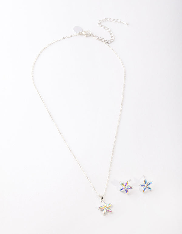 Silver Flower Earrings & Necklace Set