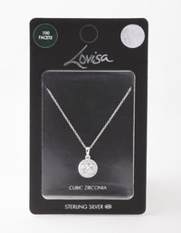 Sterling Silver Cubic Zirconia 100 Facet Round Halo Necklace - link has visual effect only