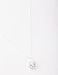 Sterling Silver Cubic Zirconia 100 Facet Round Halo Necklace - link has visual effect only