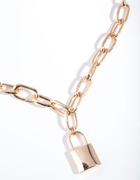 Gold Link & Pearl Padlock Necklace - link has visual effect only
