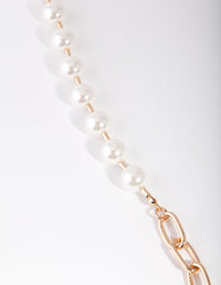 Gold Link & Pearl Padlock Necklace - link has visual effect only