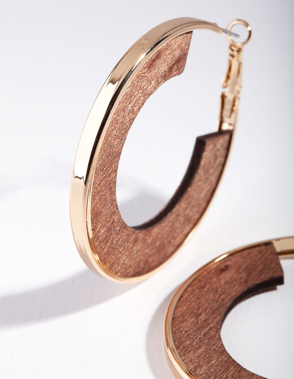 Gold Wooden Inner Hoop Earrings