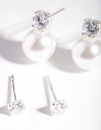Sterling Silver Cubic Zirconia Pearl Stud Earring Pack - link has visual effect only