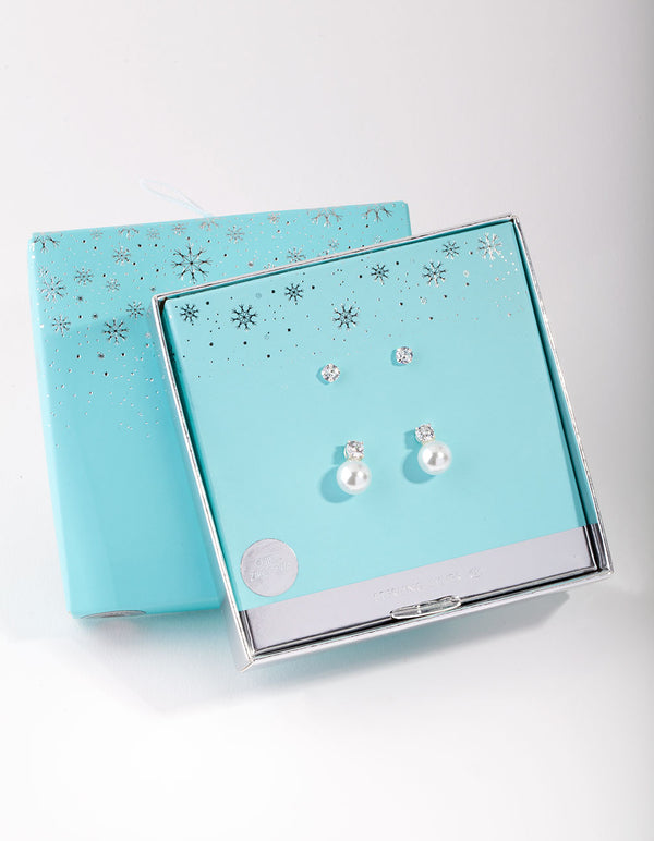 Sterling Silver Cubic Zirconia Pearl Stud Earring Pack