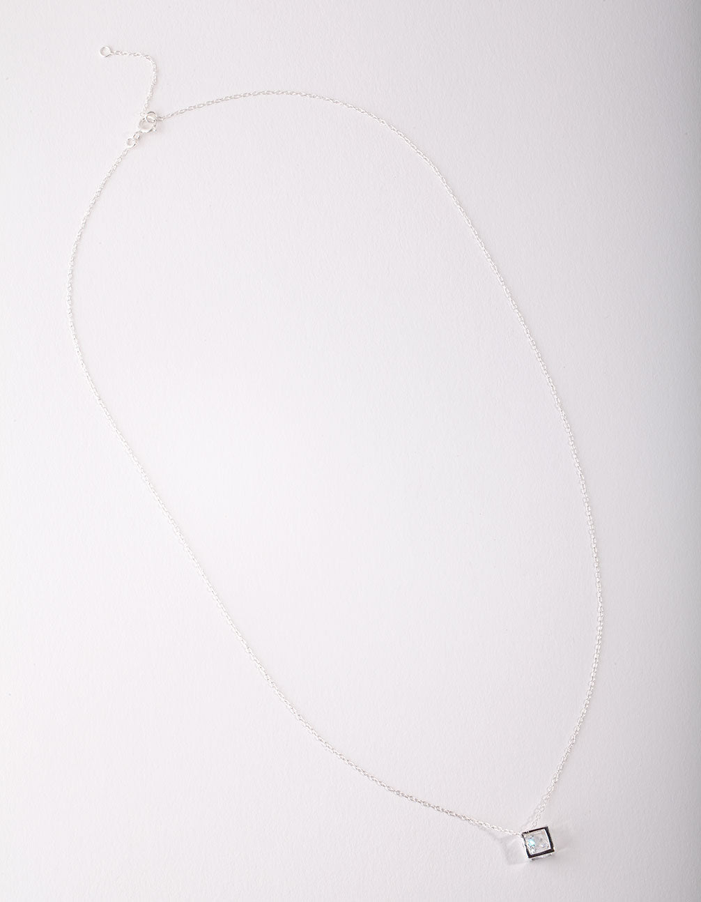 Sterling Silver Cubic Zirconia Cube Necklace
