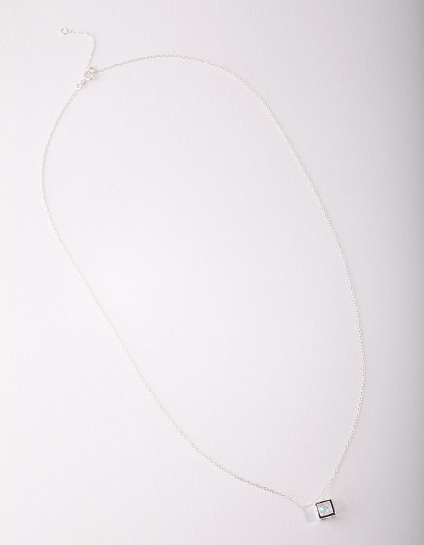 Sterling Silver Cubic Zirconia Cube Necklace