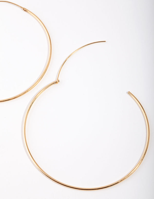 Gold Plated Sterling Silver 50mm Plain Hoop Earrings