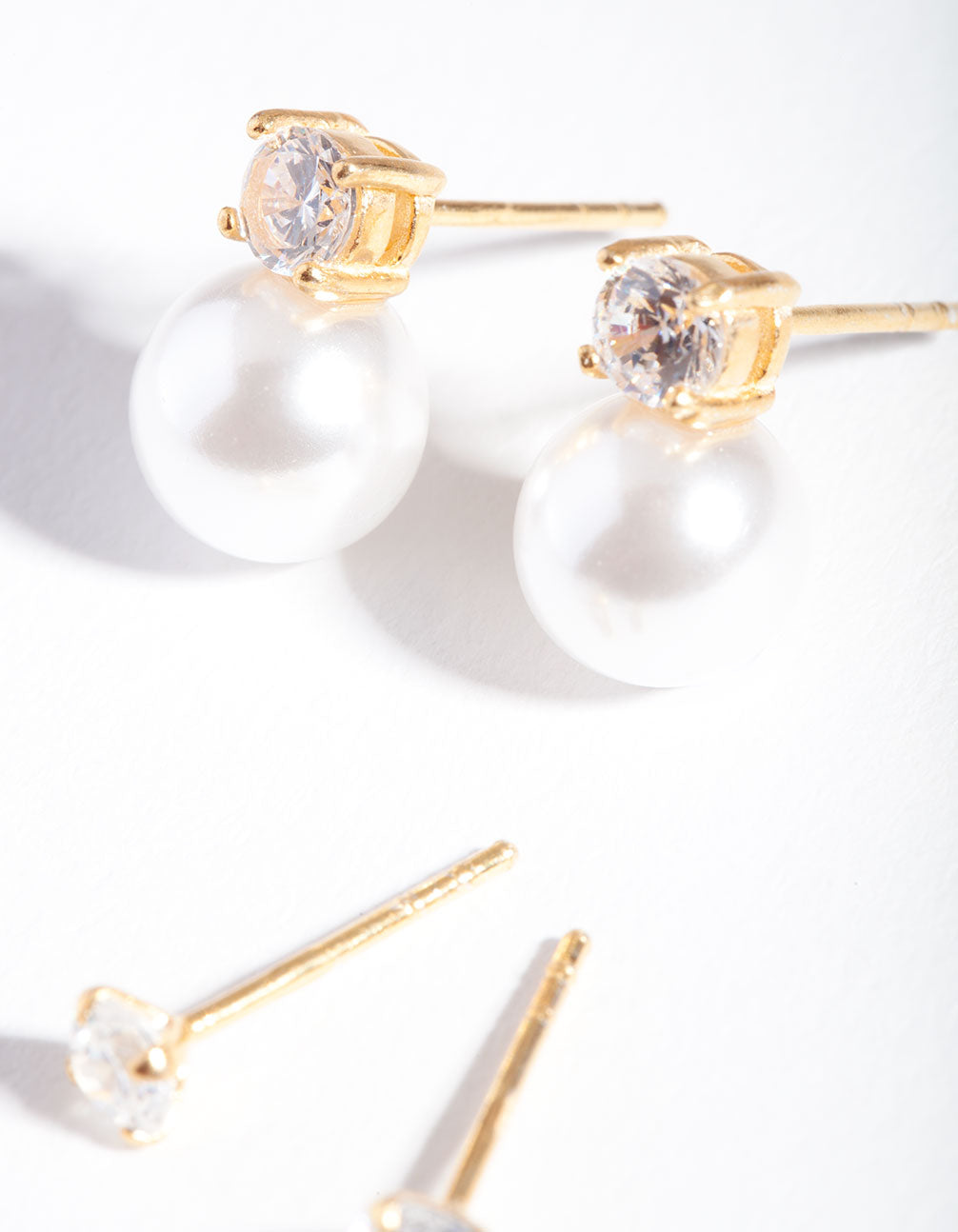 Gold Plated Sterling Silver Cubic Zirconia Pearl Stud Earring Pack
