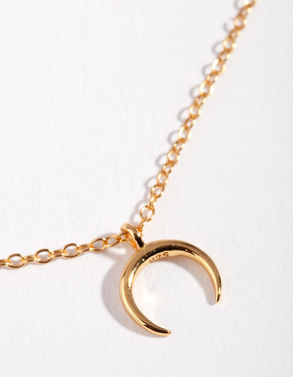 Gold Plated Sterling Silver Micro Crescent Moon Necklace