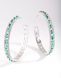 Silver Green Baguette Stone Centre Hoop Earrings - link has visual effect only