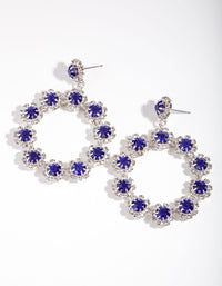 Silver Blue Diamante Flower Circle Drop Earrings - link has visual effect only