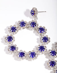 Silver Blue Diamante Flower Circle Drop Earrings - link has visual effect only