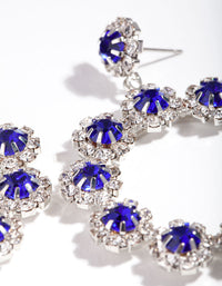 Silver Blue Diamante Flower Circle Drop Earrings - link has visual effect only