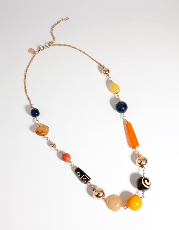 Gold Earthy Stone Long  Necklace
